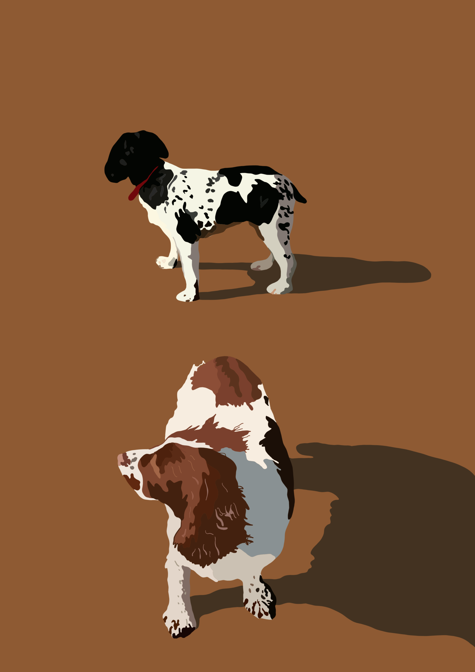 Flat vector spaniel pet portrait illustration