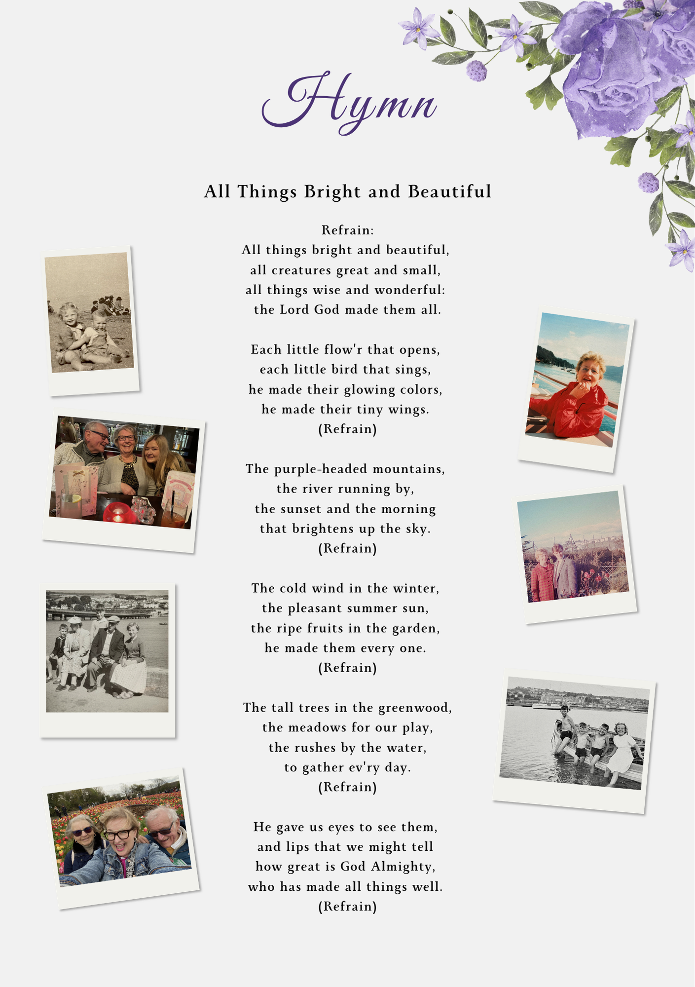 Order of service hymn page