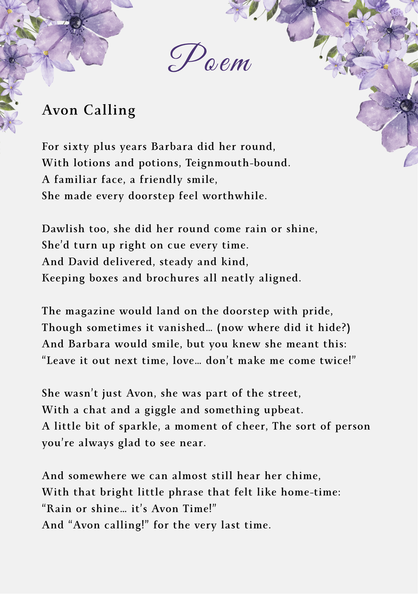 Order of service poem page