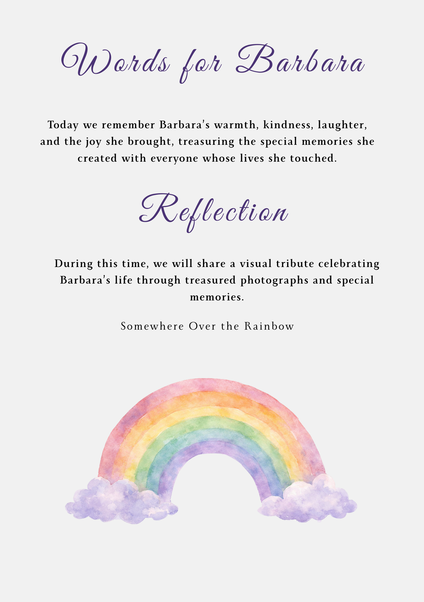 Order of service reflection page