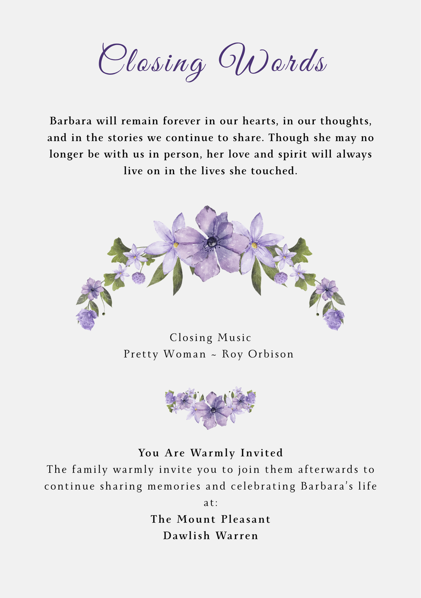 Order of service thank you and donations page